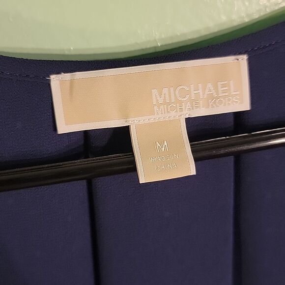 Michael Michael Kors Womens Dark Blue Spotted Pleated Midi Cold Shoulder Dress M - Picture 3 of 6